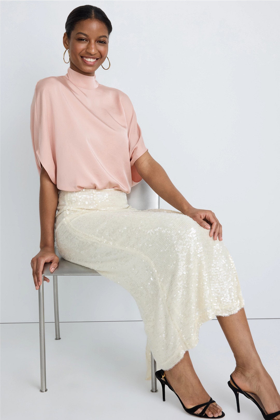 Satin Collared Cape Top by LAPOINTE 3