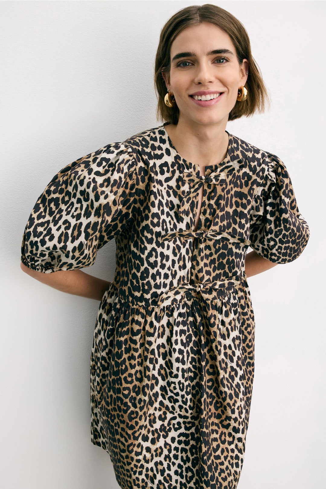 Printed Cotton Tie String Mini Dress by GANNI | Rent the Runway