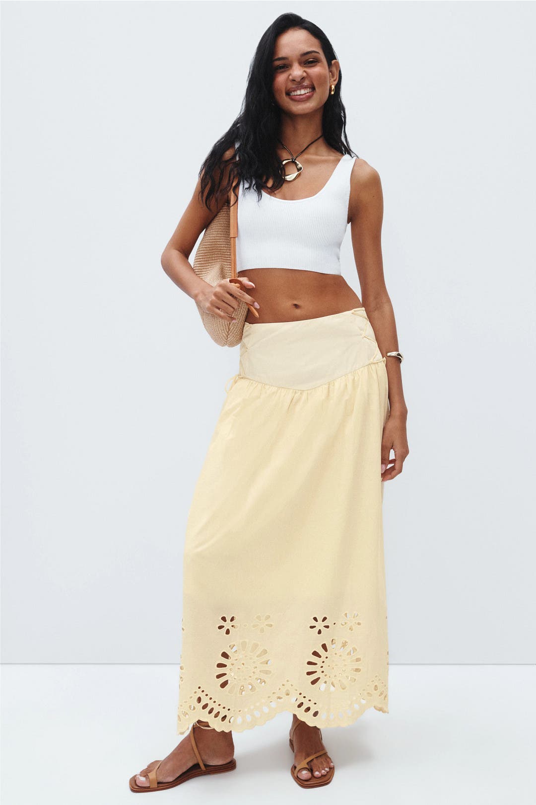 スカート draw drawers Eyelet Knit Pajama Skirt Annisa Eyelet Knit Midi Skirt by Ulla Johnson | Rent the Runway