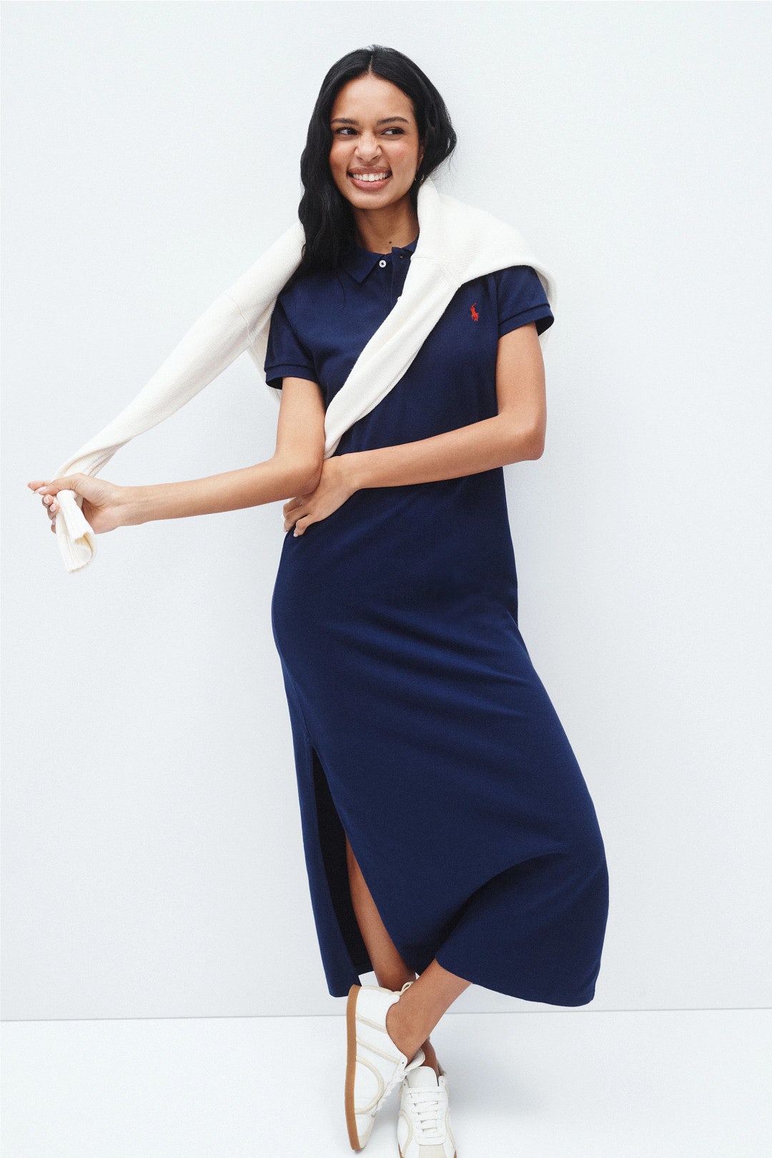 Navy Short Sleeve Midi Dress by Polo Ralph Lauren | Rent the Runway