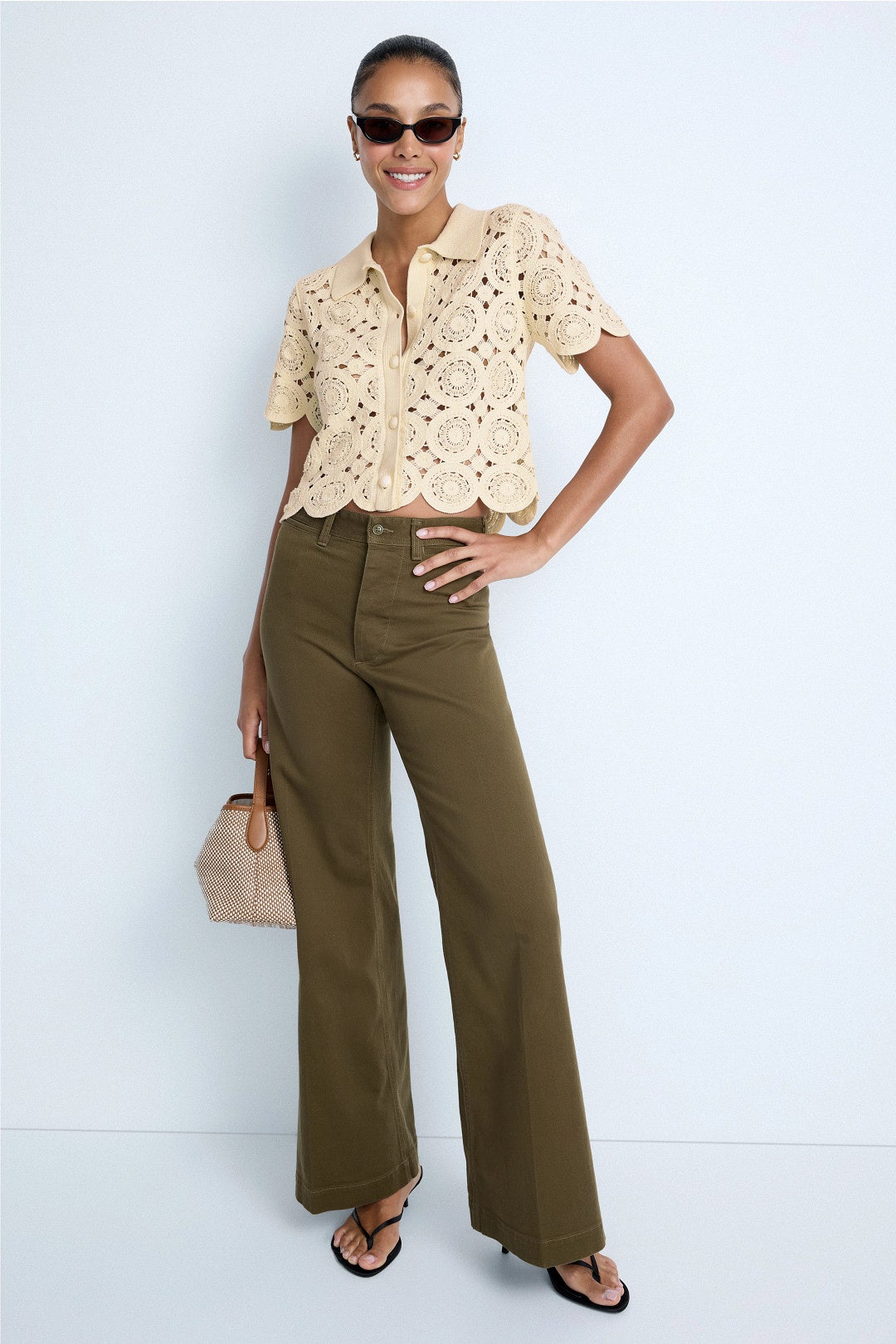 Crochet Short Sleeve Button Up by CeCe 3