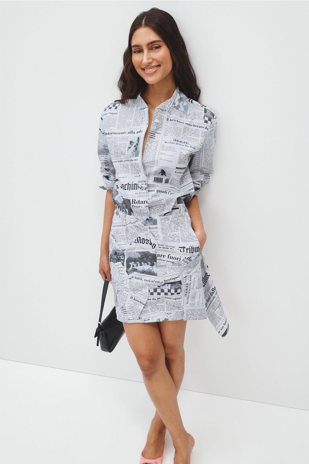 Newspaper Print Button Down Shirt by Moschino 3