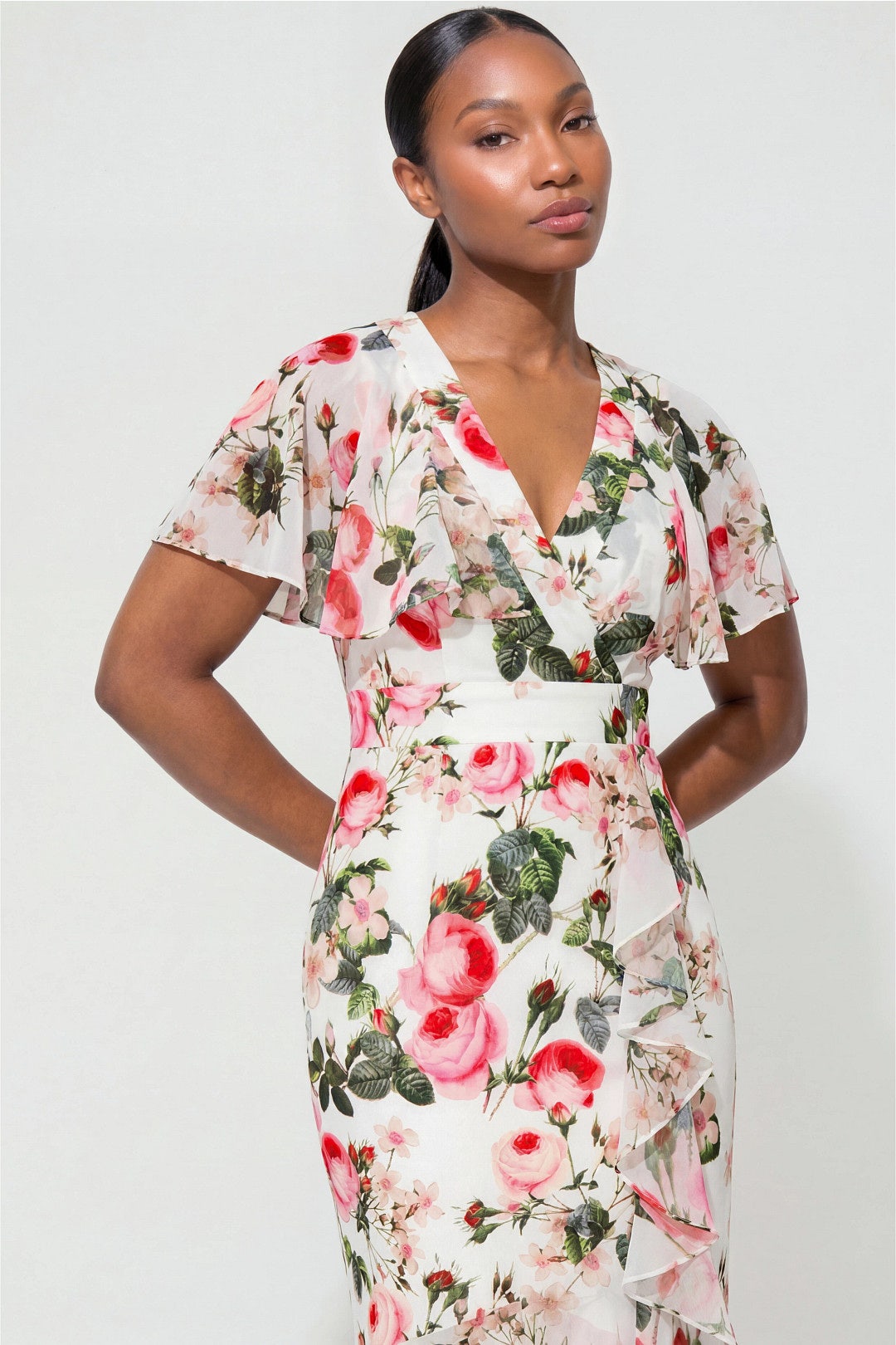 adrianna papell midi floral dress Adrianna Papell Short Sleeve Smocked Midi Floral Printed Dress