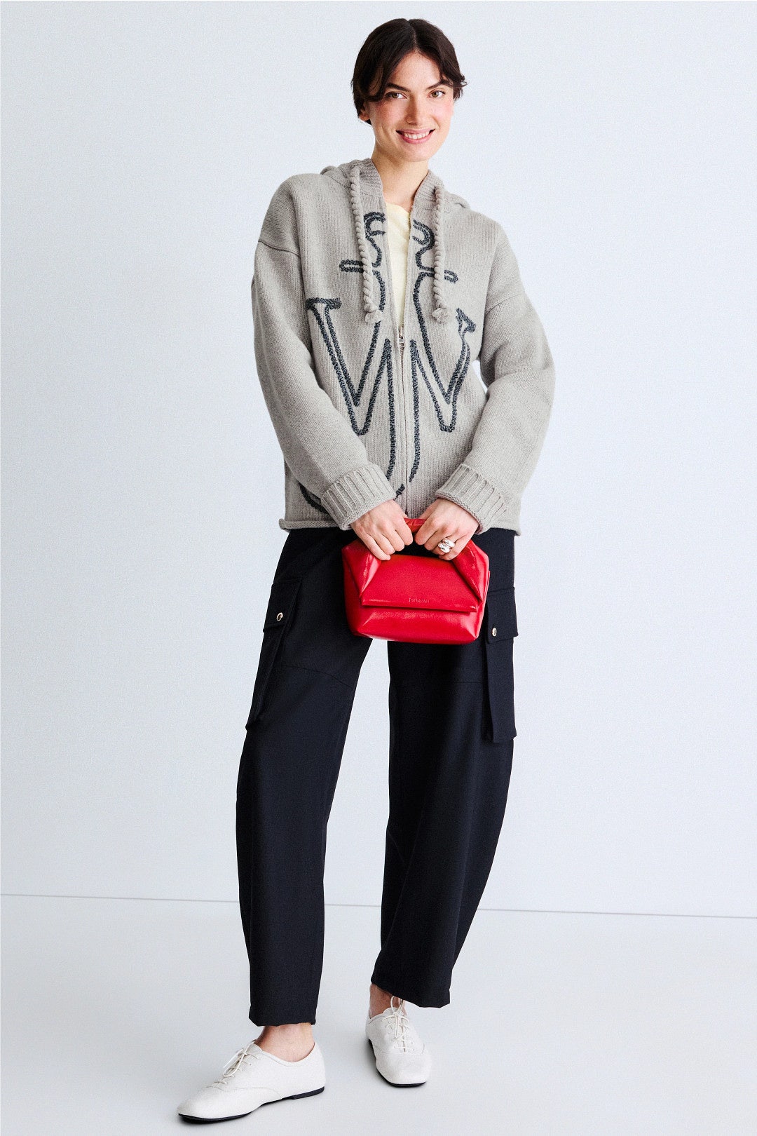 Grey Anchor Embroidery Zipper Hoodie by JW Anderson 3