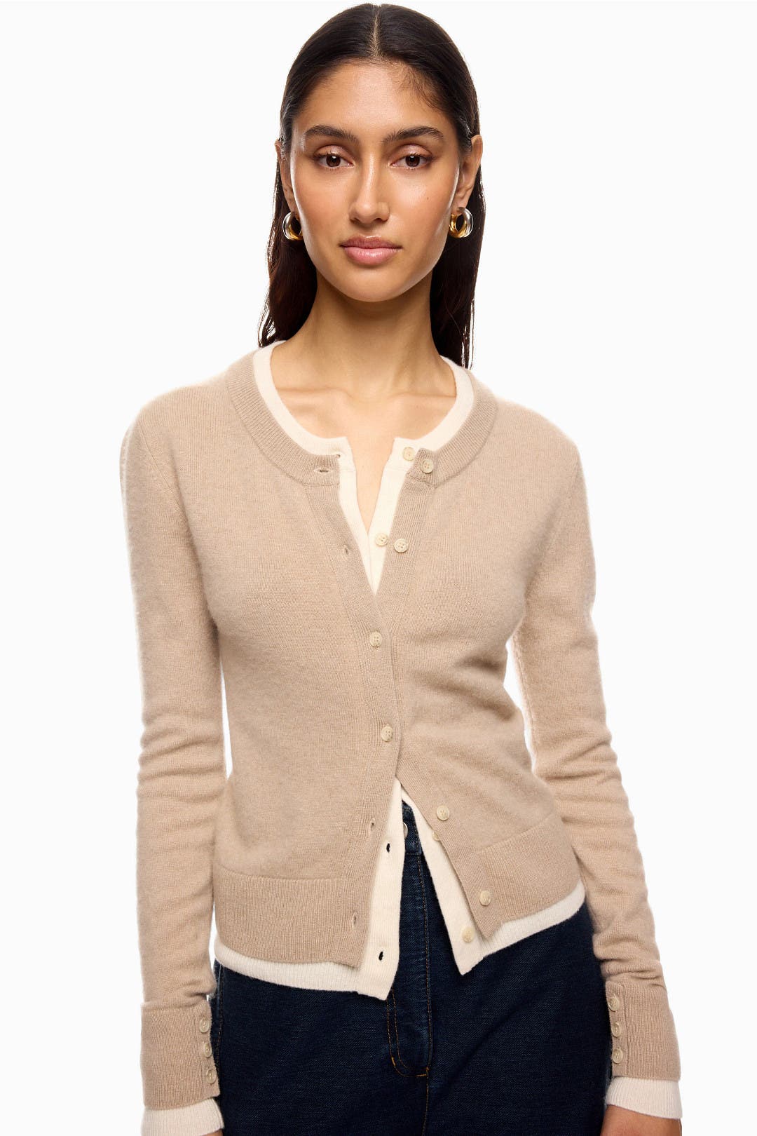 Tan Cashmino Layered Cardigan by NAADAM | Rent the Runway