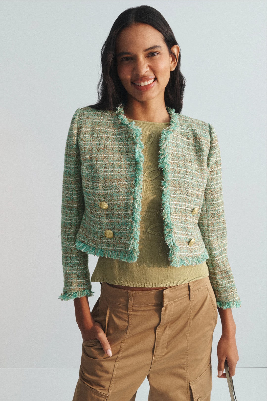 Clydie Collarless Cropped Jacket by L'agence 3