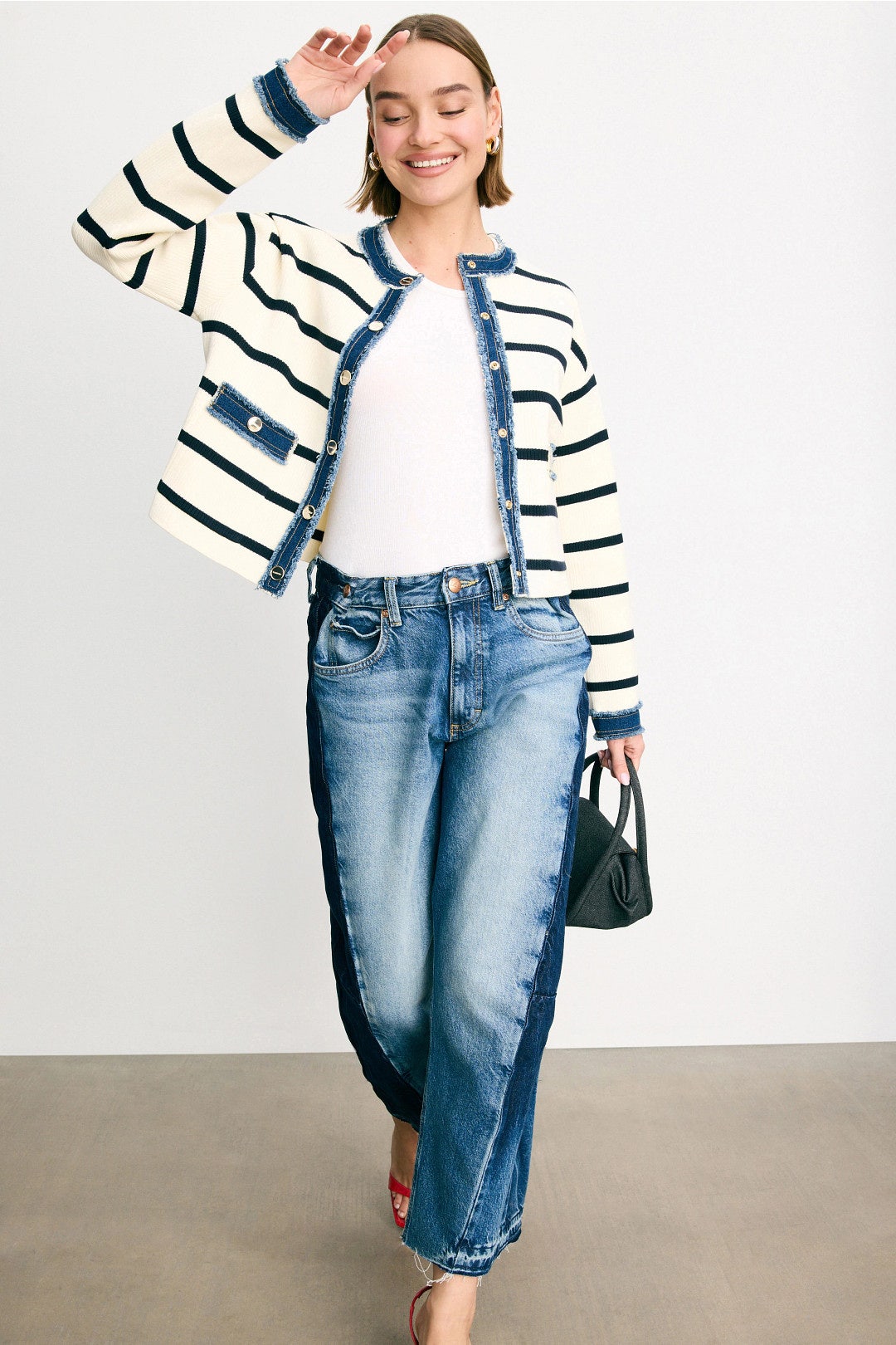 Stripey Cardigan With Denim Details by Sandro 3