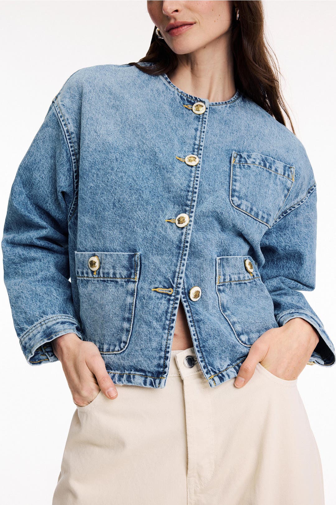 Collarless Lady Denim Jacket by Sandro | Rent the Runway