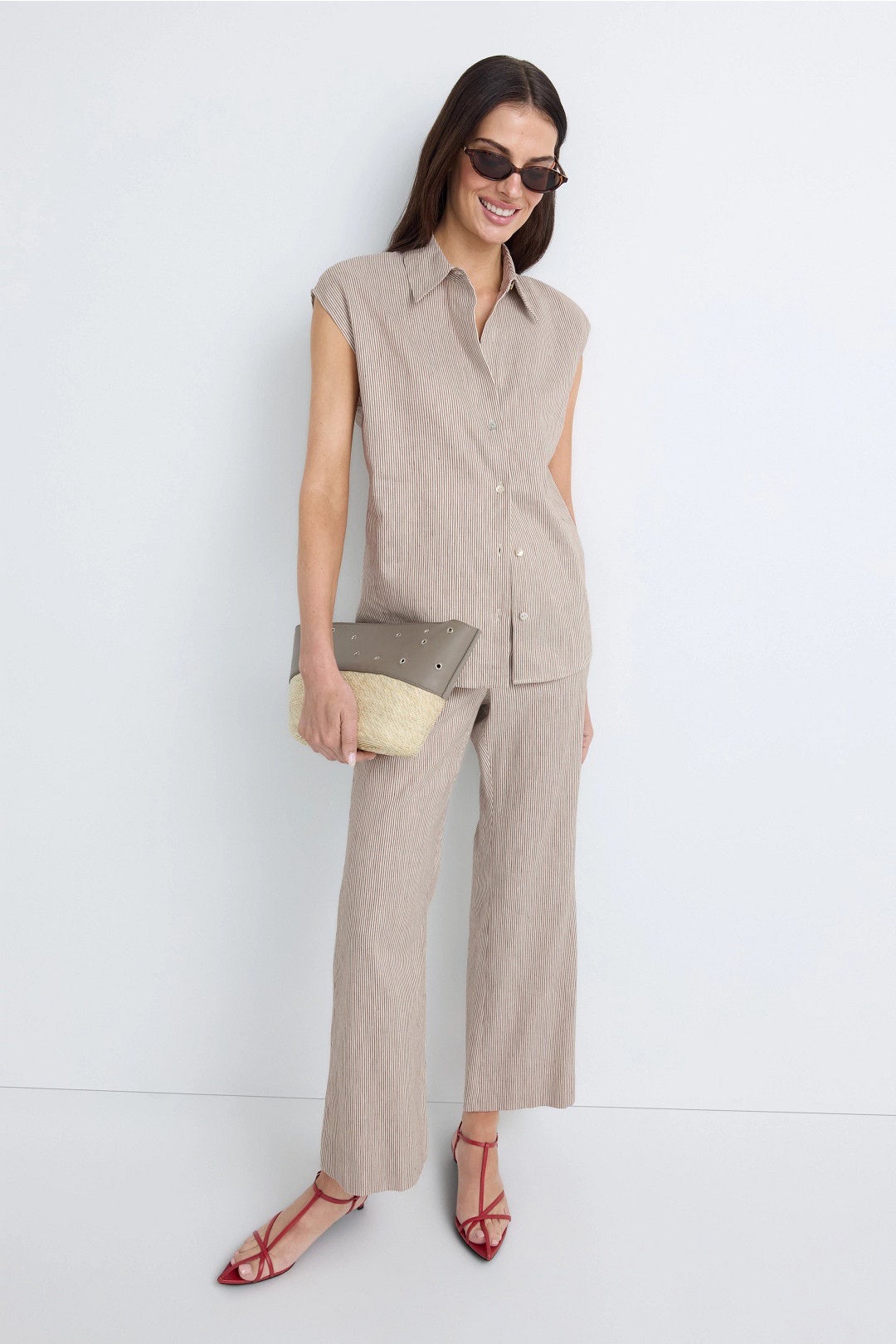 Ticking Stripe Cap Sleeve Blouse by VINCE. 3