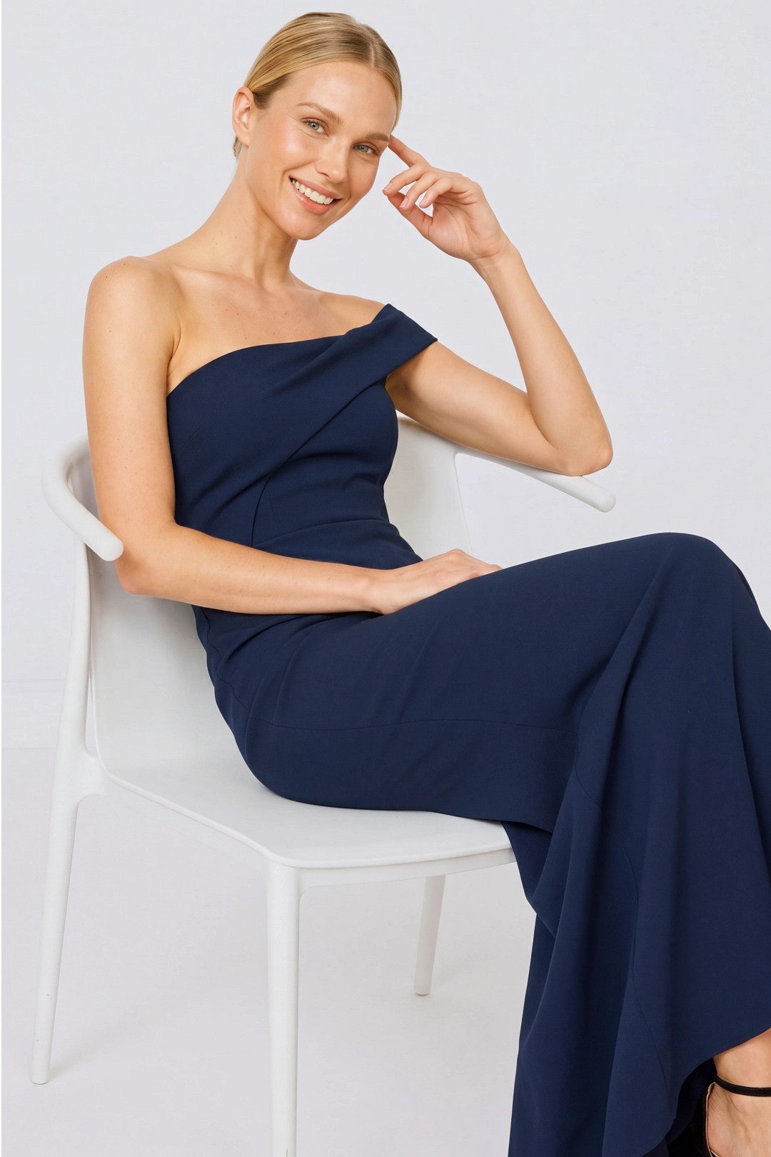 Navy Molten Off Shoulder Gown by Black Halo 3