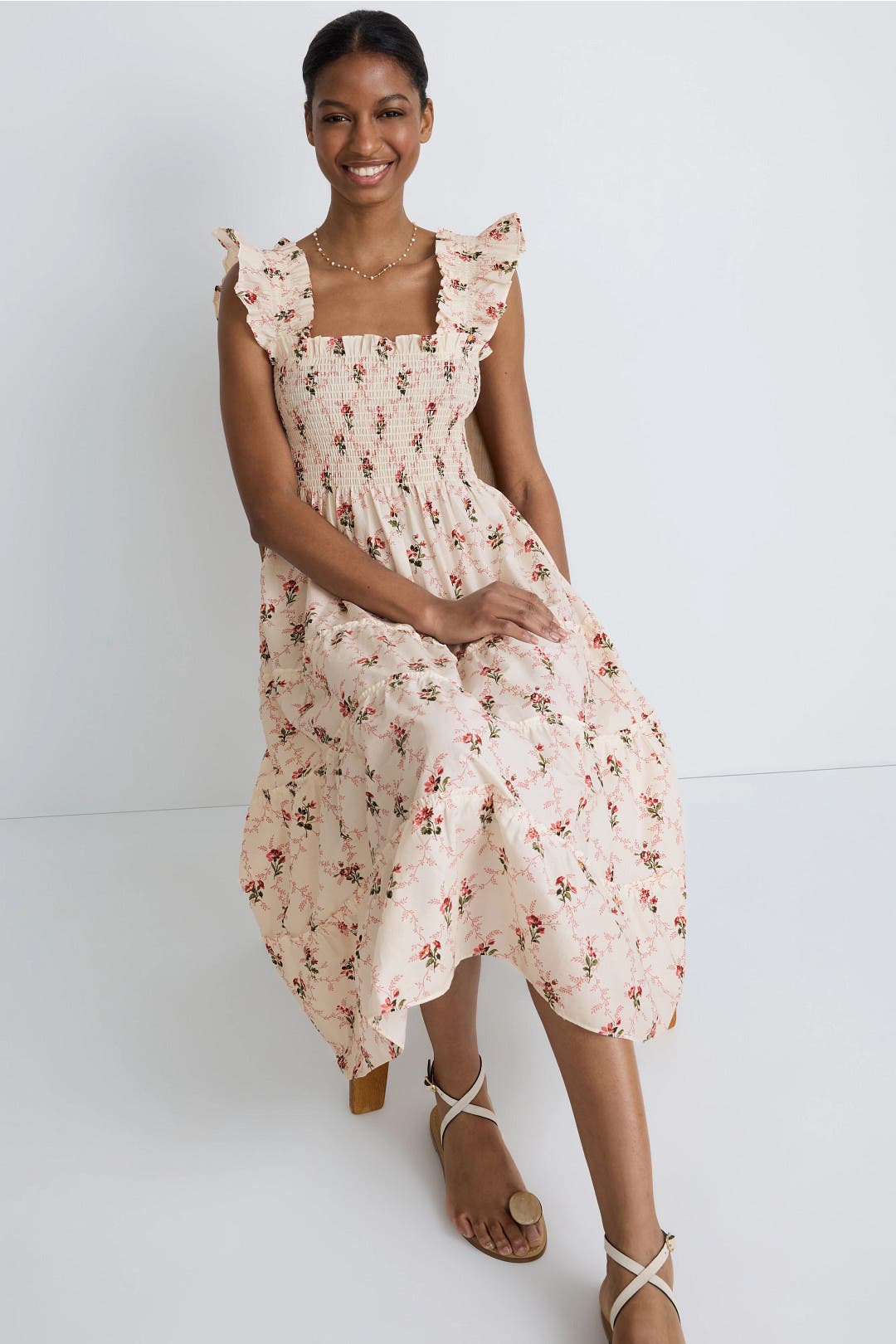 Pink Floral Ellie Nap Midi Dress by Hill House Home | Rent the Runway