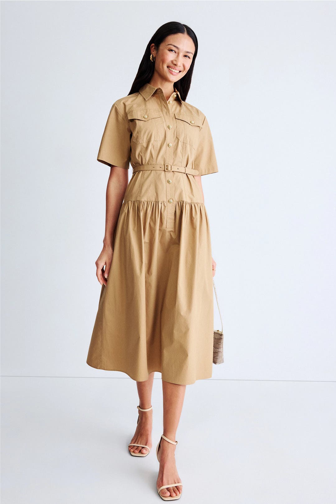 Khaki Belted Shirt Dress by Adam Lippes x RTR | Rent the Runway