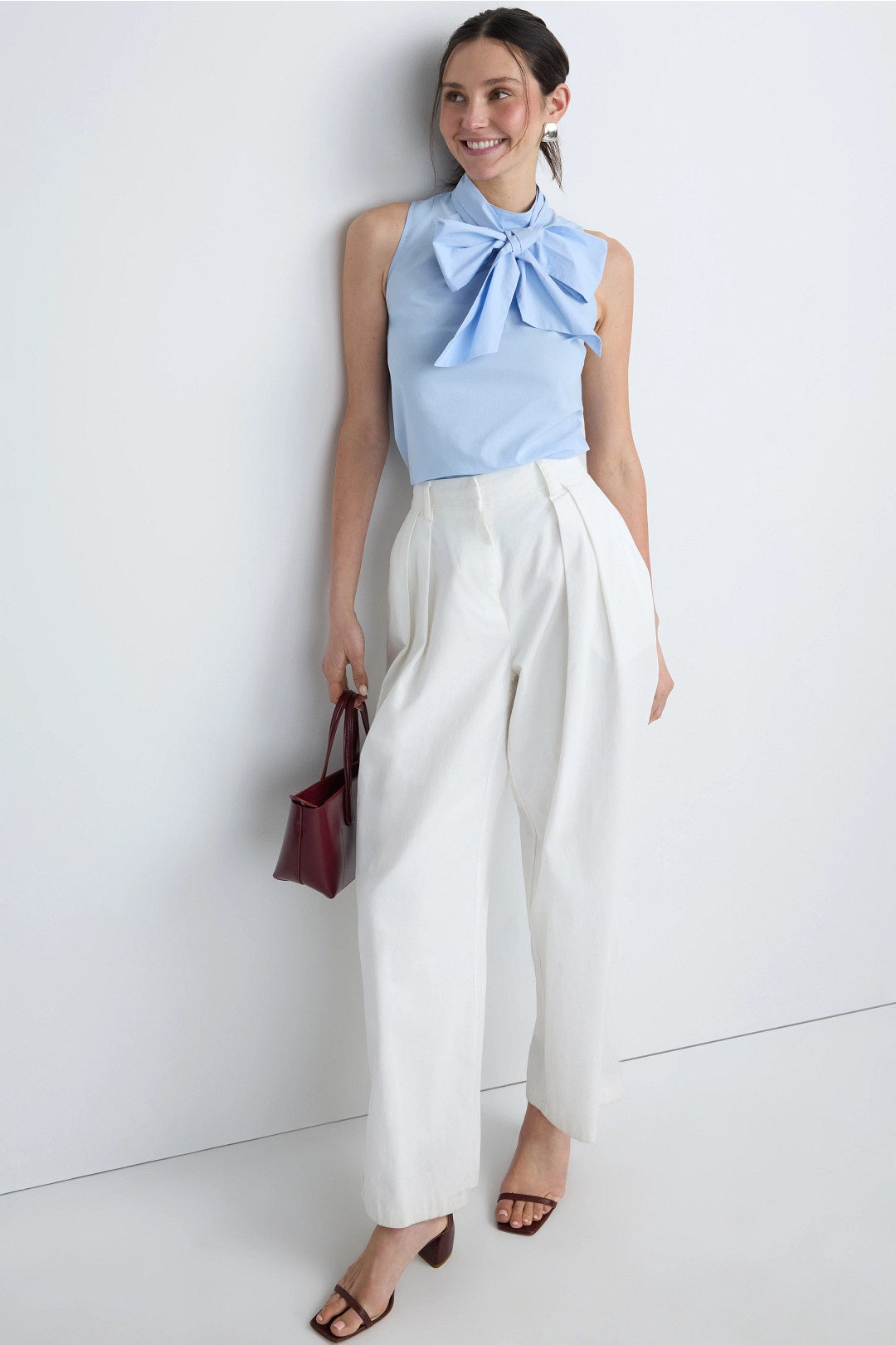 Sleeveless Poplin Tie Neck Top by Adam Lippes x RTR 3