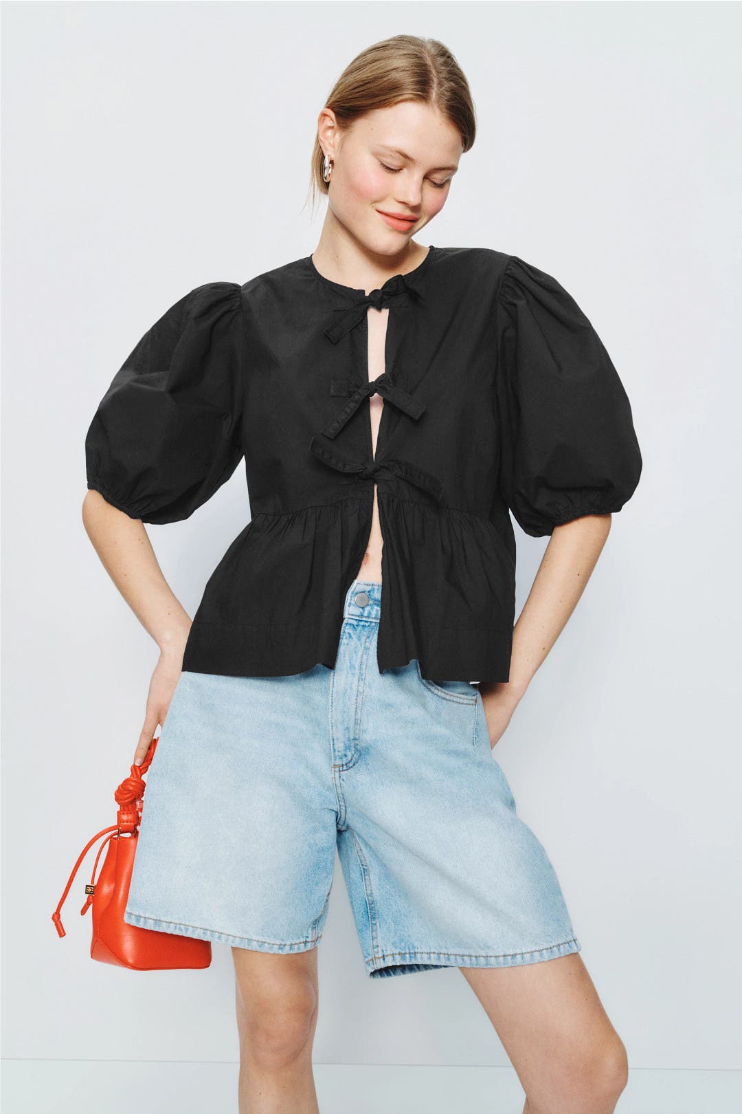 Black Cotton Poplin Peplum Blouse by GANNI | Rent the Runway