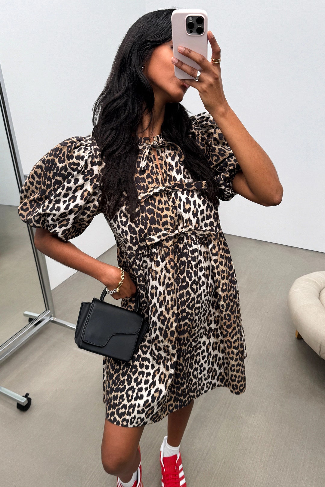 Printed Cotton Tie String Mini Dress by GANNI 4