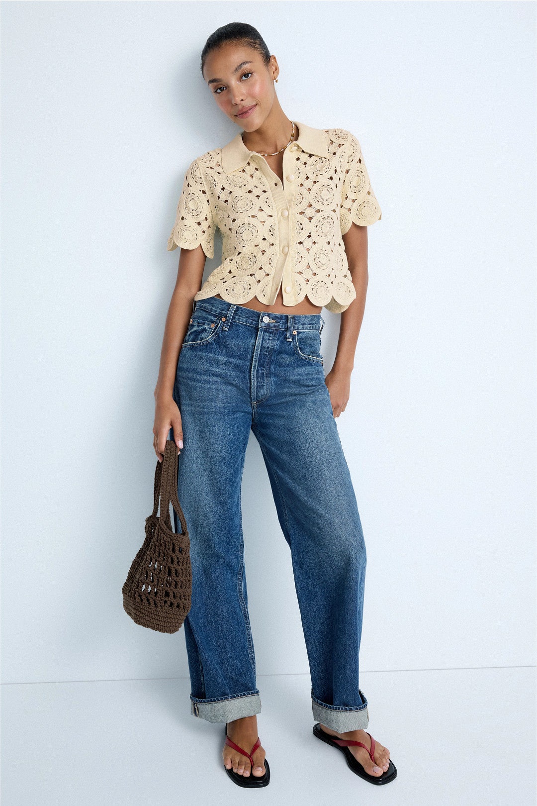 Crochet Short Sleeve Button Up by CeCe 4