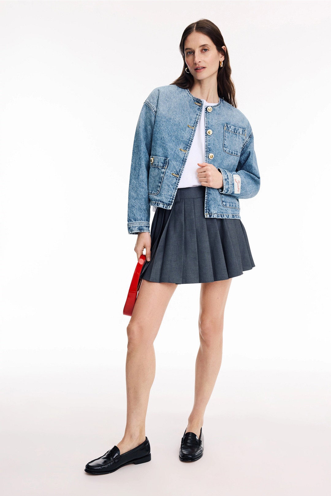 Collarless Lady Denim Jacket by Sandro 4