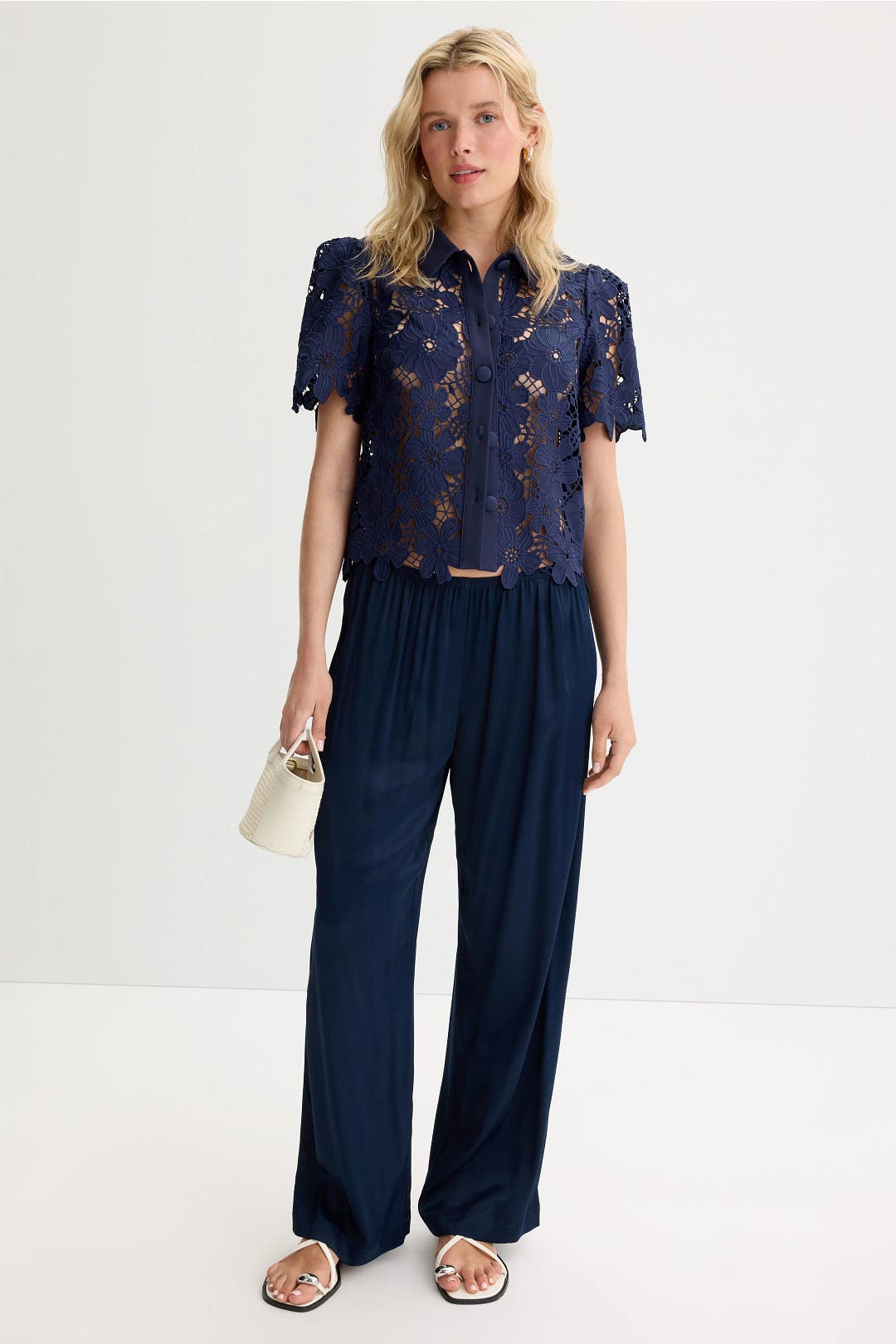 Navy Addison Roja Lace Top by Milly | Rent the Runway