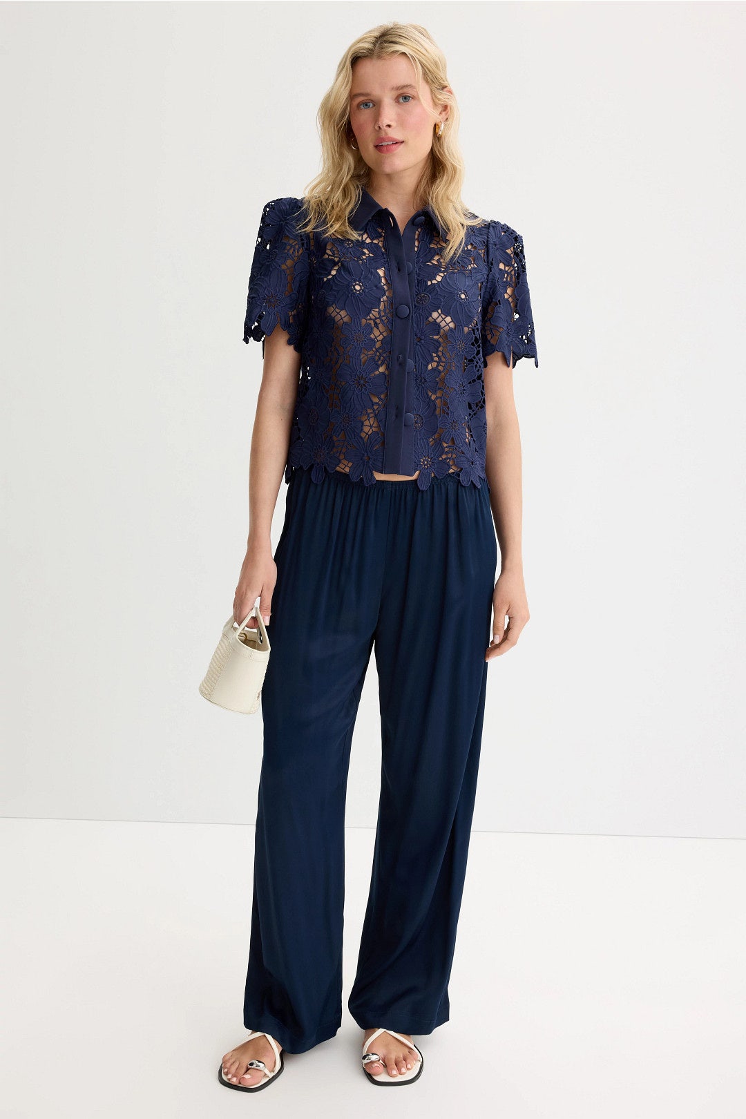 Navy Addison Roja Lace Top by Milly 4