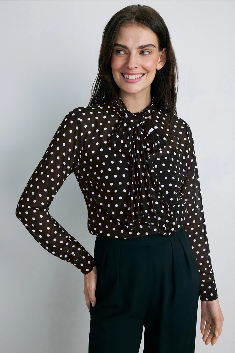 Dot Pleat Bow Blouse by MICHAEL KORS