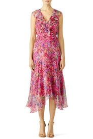 Pink Floral Ruffle Midi Dress by SALONI
