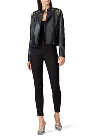 Beaded Shoulder Leather Moto Jacket by Slate & Willow