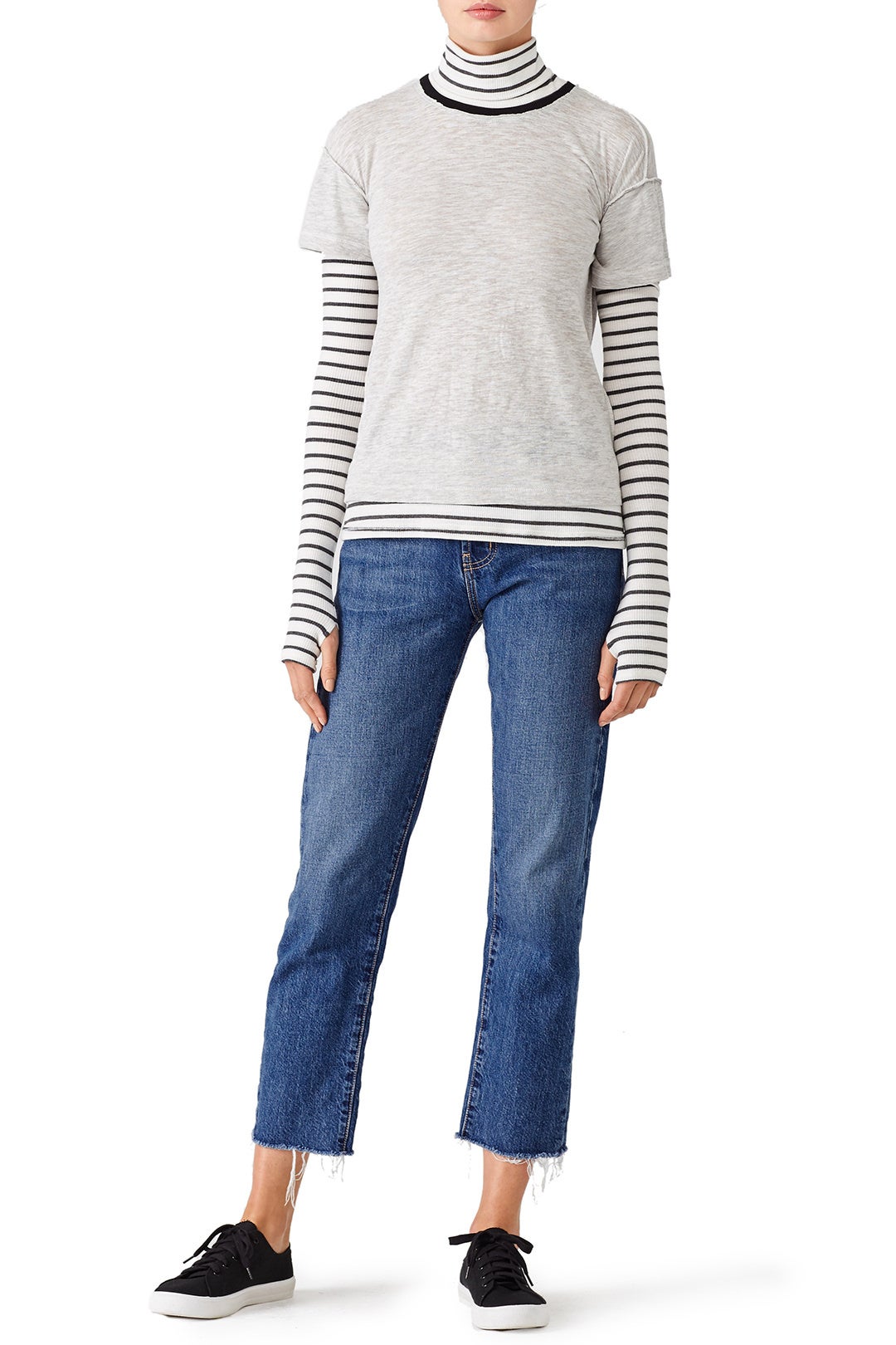Grey Striped Two For by Free People 0