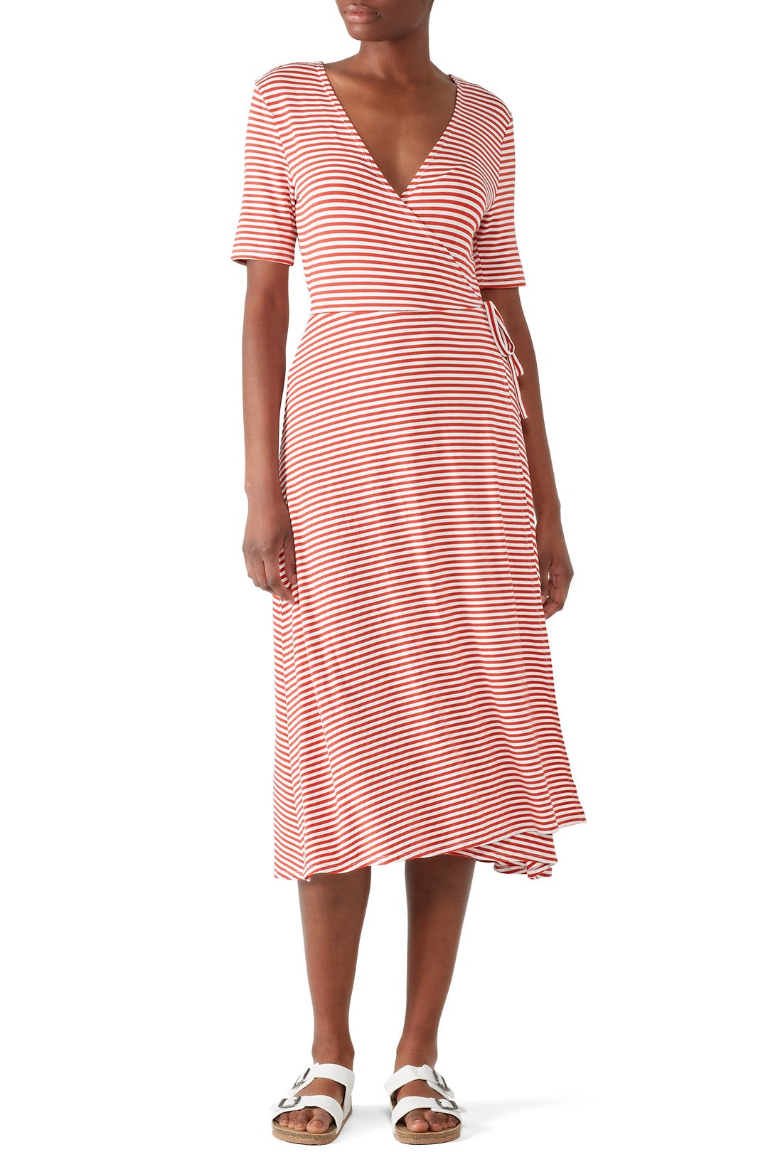 Red Stripe Wrap Dress by 525 America 0