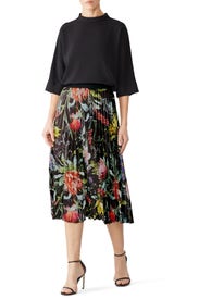 Black Floral Pleated Skirt by Fuzzi