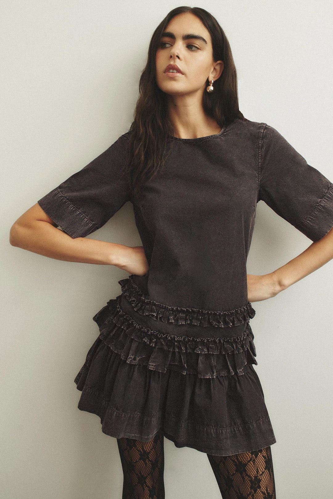 Ruffle Hem Mini Dress by GANNI 0