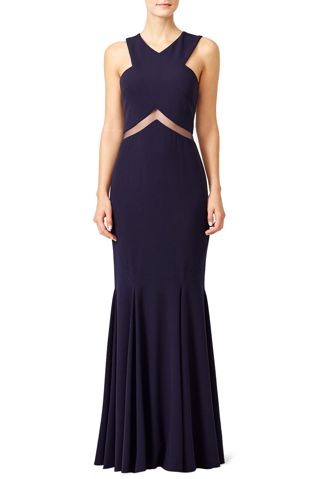 Navy Chevron Cutout Gown by Mignon 0