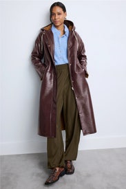 Shearling Lined Leather Hooded Coat by PLAN C x RTR