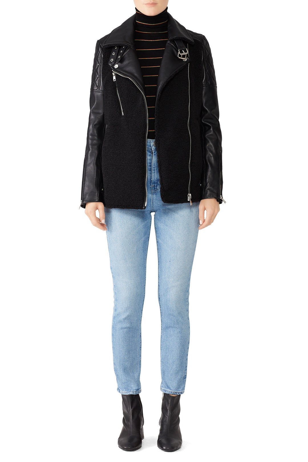 Black Long Leather Jacket by Slate & Willow 0