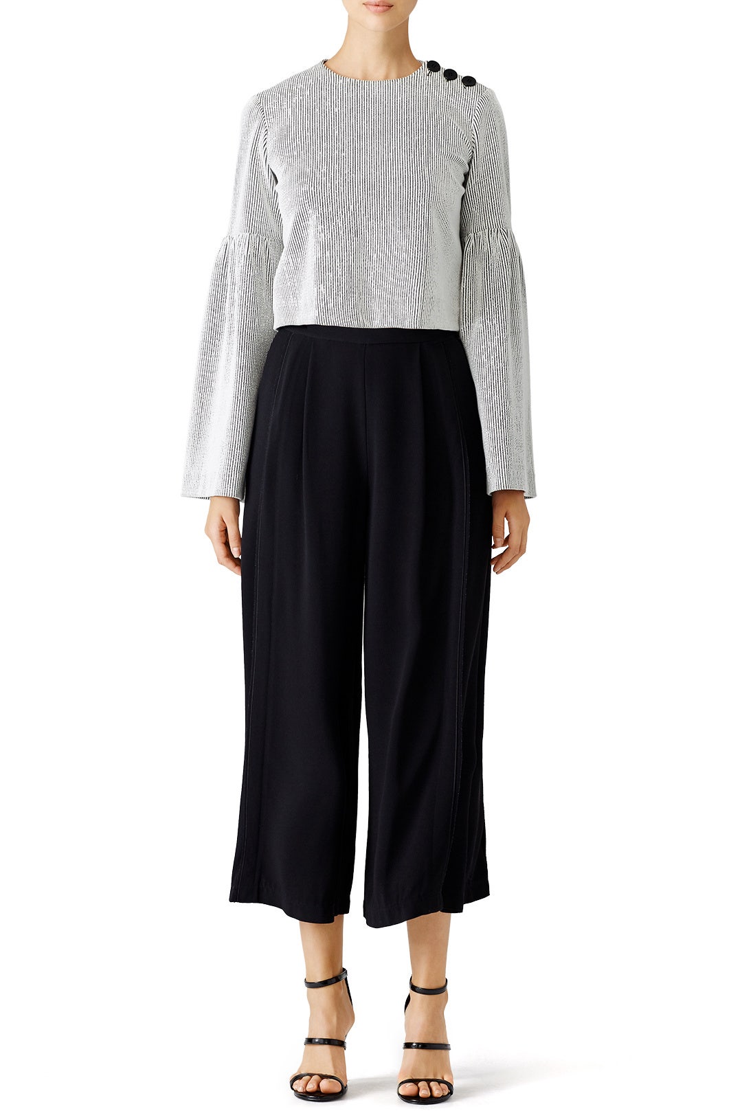 Striped Crinkle Bell Sleeve Top by Tibi 0