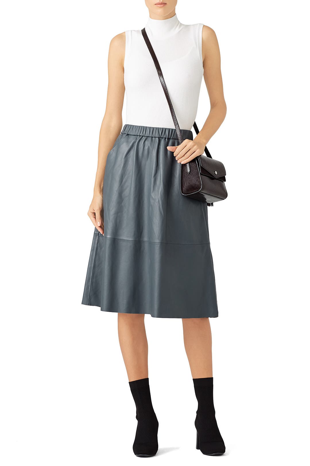 Grey Leather Midi Skirt by Bagatelle | Rent the Runway