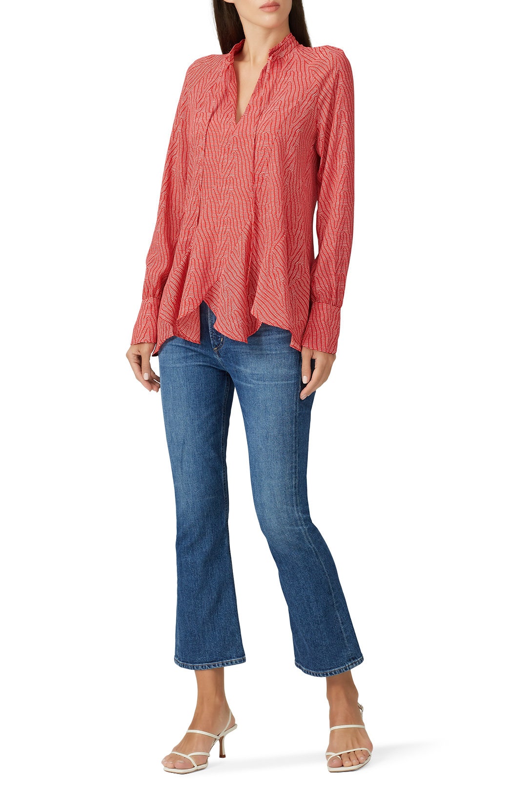 Red Bone V-Neck Blouse by Derek Lam 10 Crosby x RTR 0