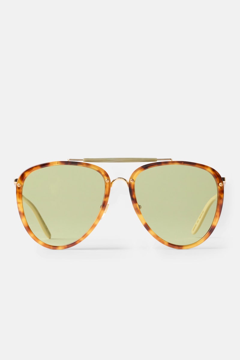 Havana Gold Green Aviator Sunglasses by Gucci