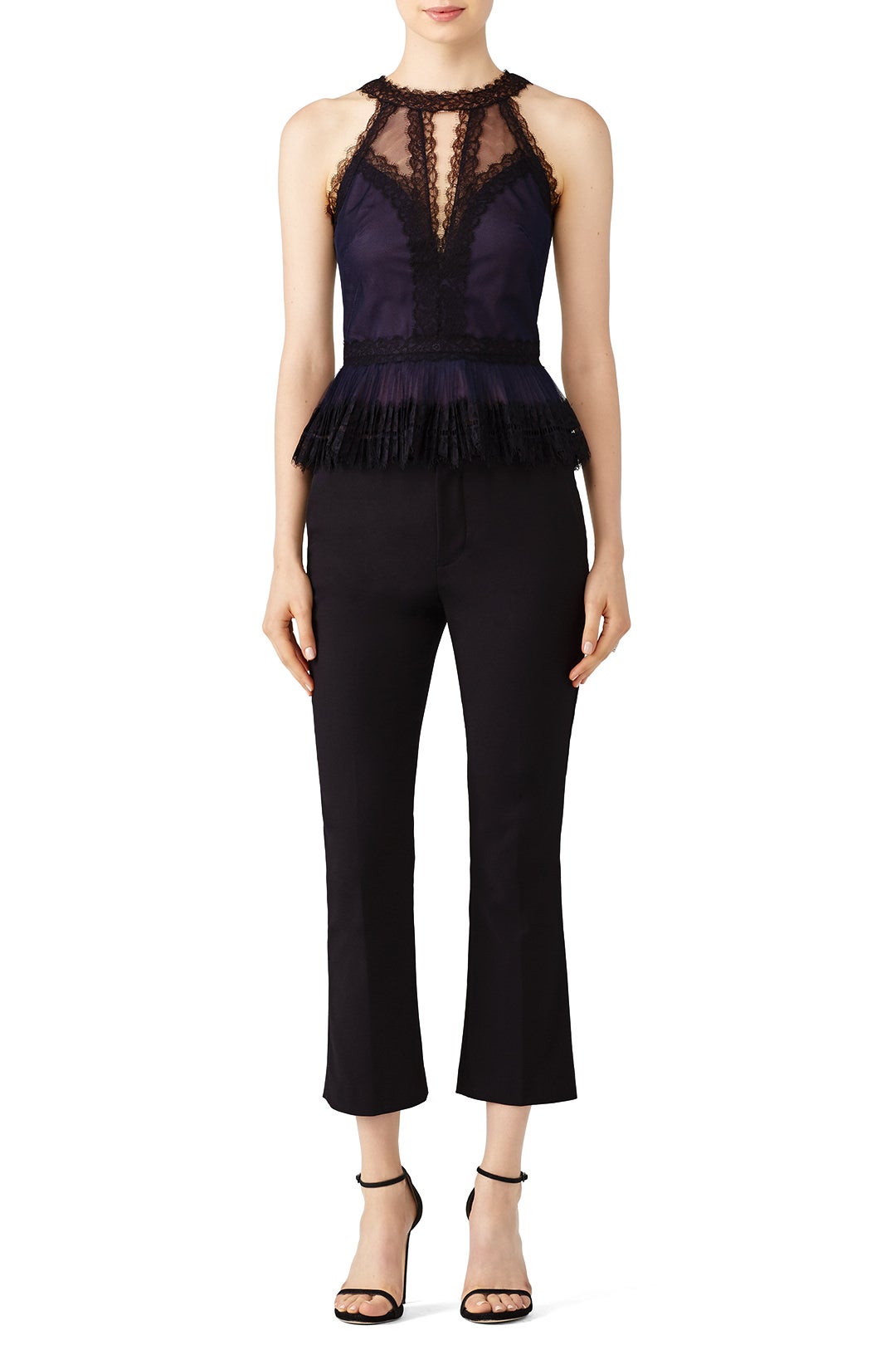 Lace Peplum Top by Marchesa Notte 0
