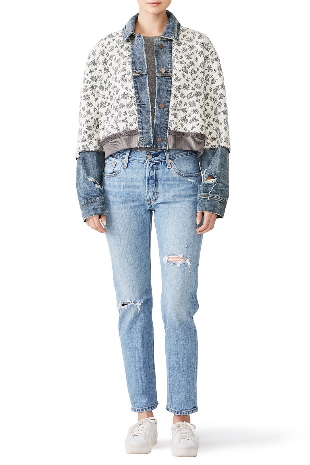 Distressed Ditsy Denim Jacket by Free People 0