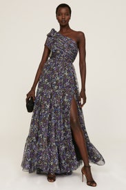 One Shoulder Floral Gown by Ieena for Mac Duggal