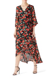Black Floral Midi Wrap Dress by Slate & Willow