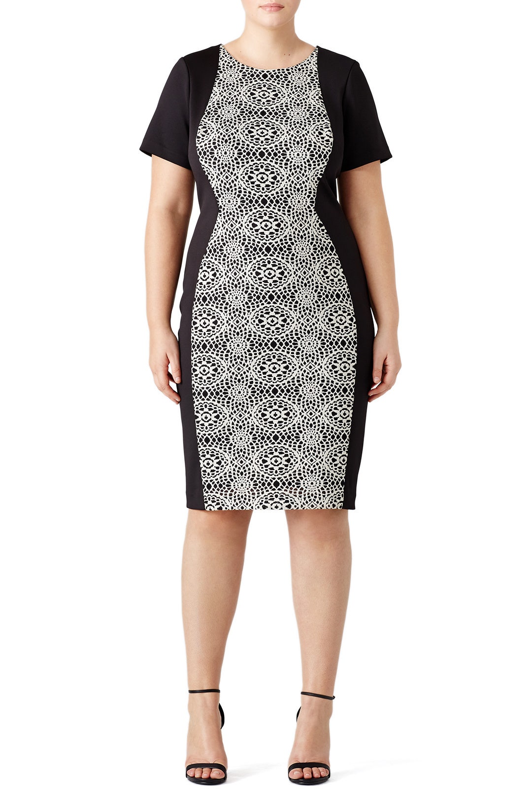 adrianna papell lace print sheath dress Adrianna Papell Scroll Lace Sheath Dress - Ivory/Black
