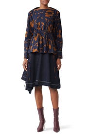 Navy Belou Print Poplin Blouse by Marni