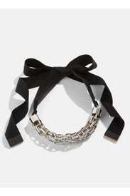 Double Chain Necklace With Ribbon by Plan C Accessories
