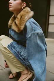 Denim Long Jacket With Fur Collar by MICHAEL KORS