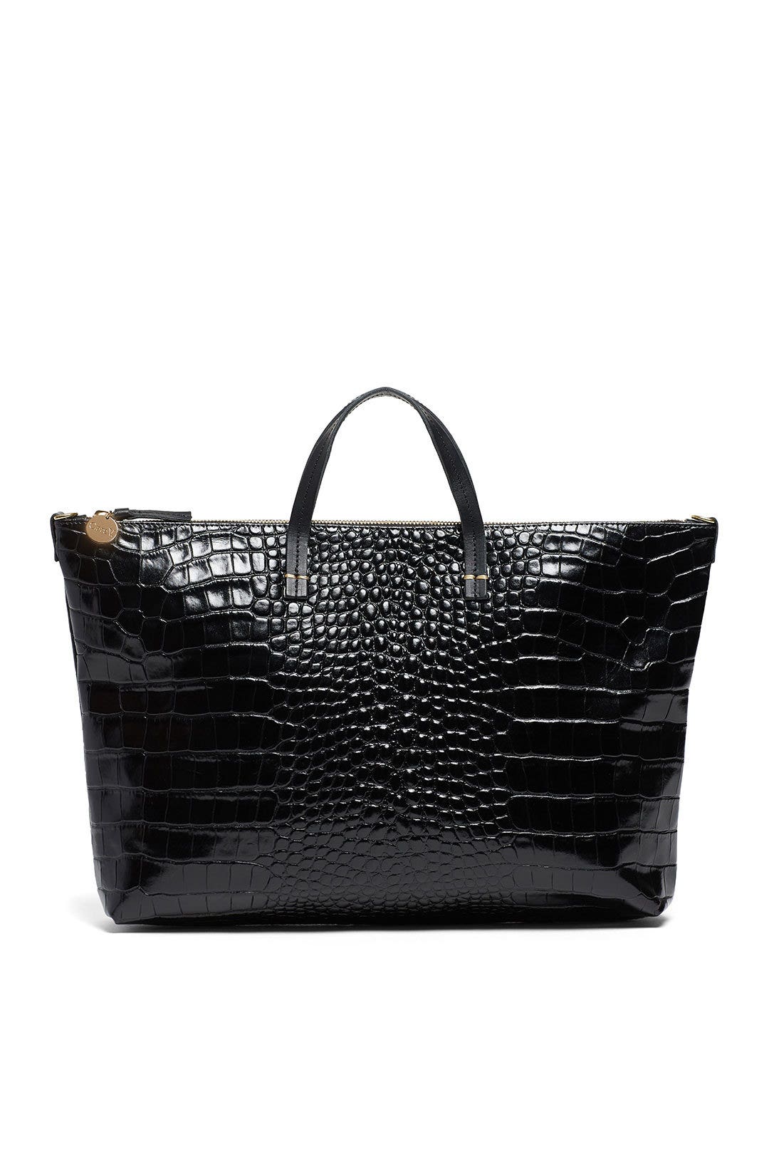 Black Croc Attache Tote by Clare V.