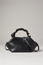 Black Leather Braided Shoulder Bag by GANNI