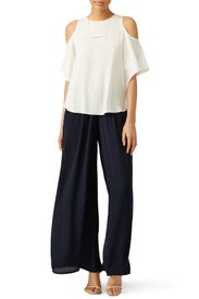 White Cold Shoulder Silk Blouse by HALSTON