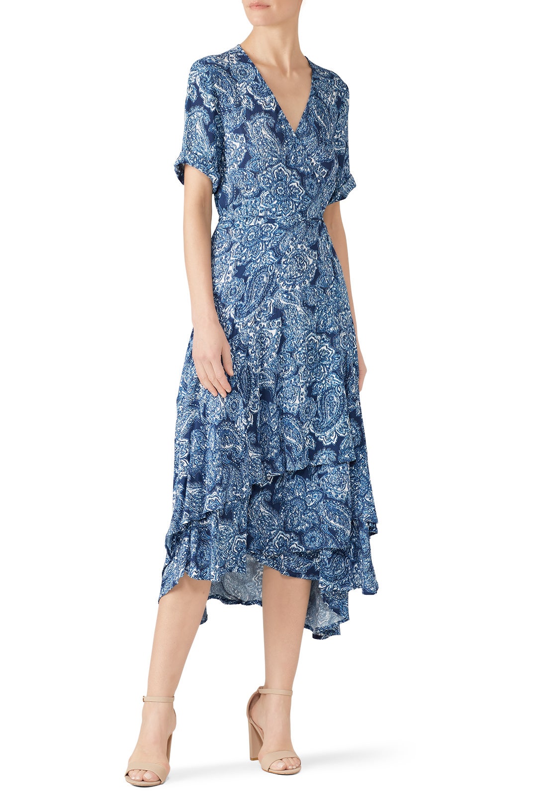 Blue Printed Tiered Ruffle Dress by Fifteen Twenty 0
