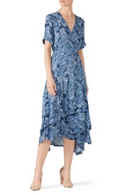 Blue Printed Tiered Ruffle Dress by Fifteen Twenty